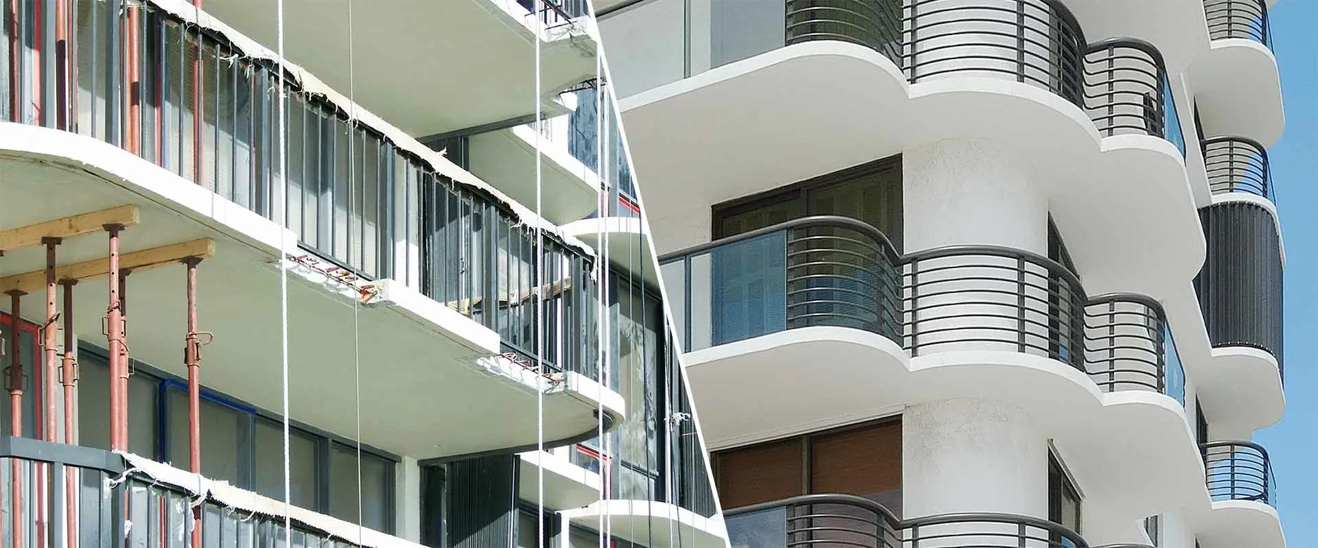 Condominium balconies for Marbella Boca Raton during and after railing replacement.