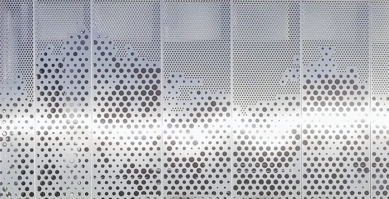 An image perforated into aluminum panels with ImagePerf